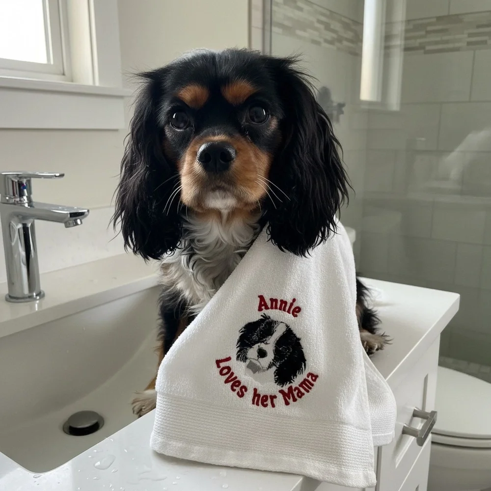 Hand Spaniel Personalized Embroidered Towel your pet’s name dog or cat